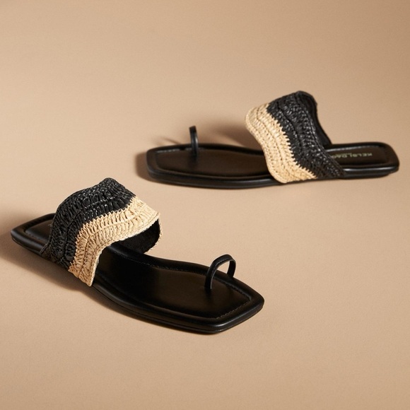 NWT Kelsi Dagger Brooklyn Black and Tan Woven Theo Toe Ring Sandal 7.5 & 8.5 - Picture 1 of 10
